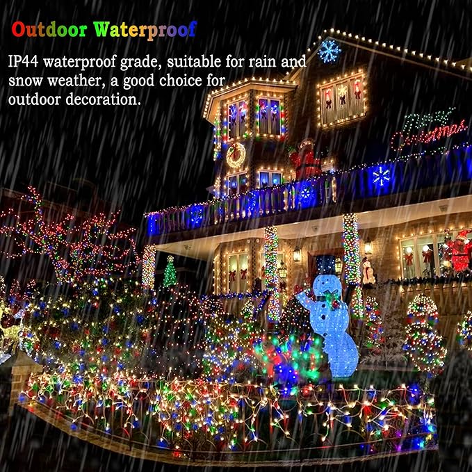 KNONEW Outdoor Christmas Lights 300 LED 99ft String Lights 8 Modes & Time Memory Fairy Light Plug in Waterproof LED String Lights for Xmas Yard Tree Wedding(Multicolor)-VerdiqueGarden