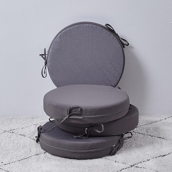 15 x 15 Inch Round Cushions for Outdoor Furniture Non-Slip Waterproof Patio Bistro Chair Cushion with Ties Bar Stool Seat Cushion for Kitchen Chairs Set of 4, Dark Gray-VerdiqueGarden