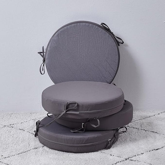 15 x 15 Inch Round Cushions for Outdoor Furniture Non-Slip Waterproof Patio Bistro Chair Cushion with Ties Bar Stool Seat Cushion for Kitchen Chairs Set of 4, Dark Gray-VerdiqueGarden