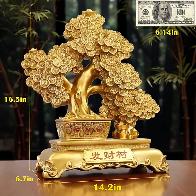 Top Resin Money Tree, Artificial Bonsai Tree - Feng Shui Decor & Gifts for Home, Feng Shui Statue, Chinese New Year Decoration, Chinese Decor & Gifts-VerdiqueGarden