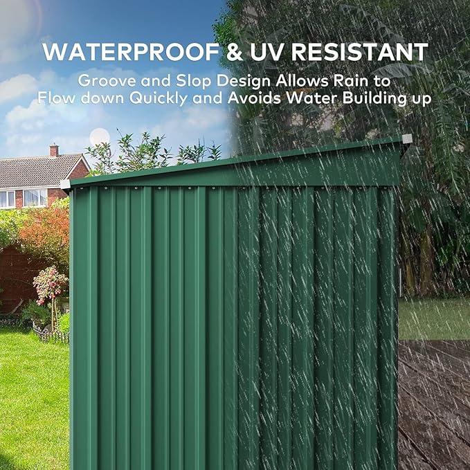 Gizoon 6' x 4' Outdoor Storage Shed with Double Lockable Doors, Anti-Corrosion Metal Garden Shed, Waterproof Shed Outdoor Storage Clearance for Backyard Patio Lawn-Green-VerdiqueGarden