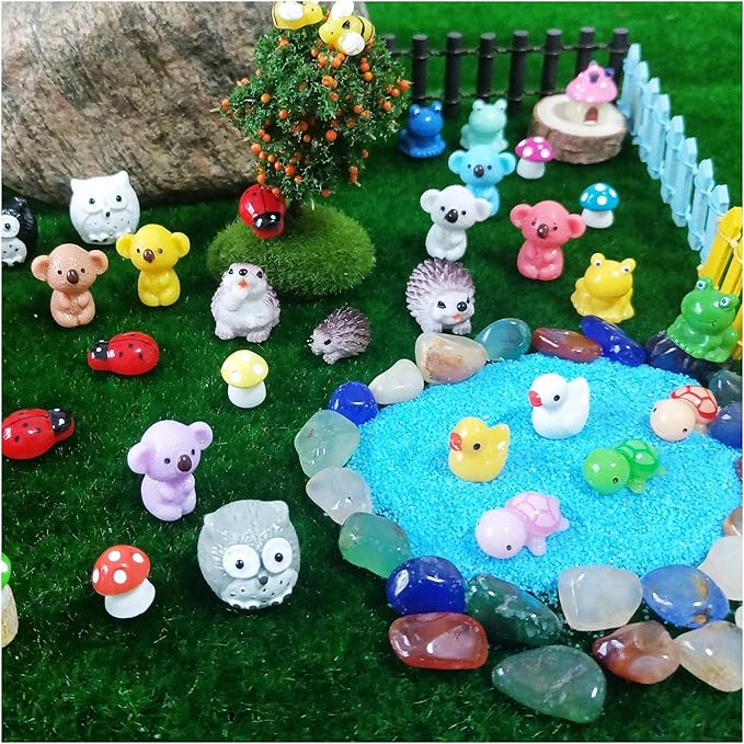 100 Pcs Mini Resin Animals Figures, Mixed Tiny Plastic Animals Figurines to Hide Miniature Fairy Garden Decorations Accessories-VerdiqueGarden