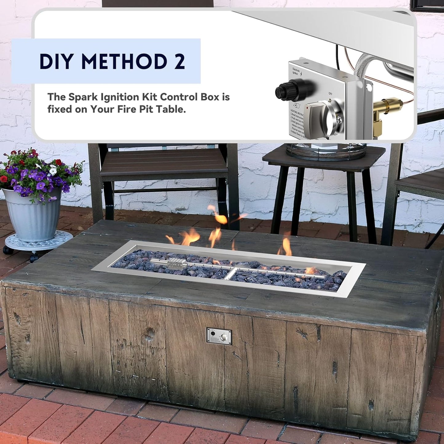 Skyflame Stainless Steel 24" Rectangle Fire Pit Drop-in Burner Kit with Extinguishing Protection Device, Flame Sensing, Electronic Spark Ignition, Gas Hose Connector for Propane-VerdiqueGarden