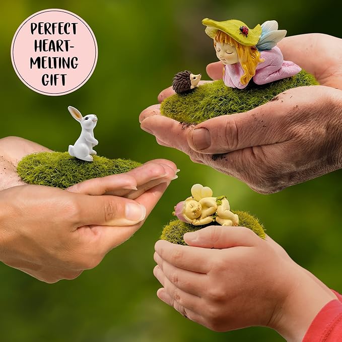 WILD PIXY Baby Miniature Fairy Garden Set – Springtime Fairy Accessories Kit with Gorgeous Fairies and Animals, Indoor/Outdoor Figurines in Designer Gift Box, Perfect for Garden Decor-VerdiqueGarden