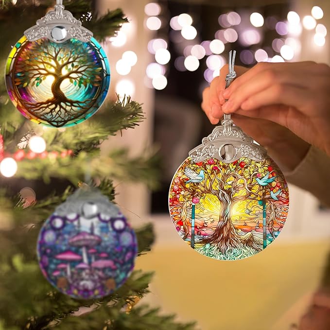 Tree of Life Suncatcher, Jocidea Stained Glass Hanging Decor, Tree of Life Christmas Ornament, Scene Decor, Room Decor, Home Decor, Holiday Party Decor, Christmas Decor-VerdiqueGarden