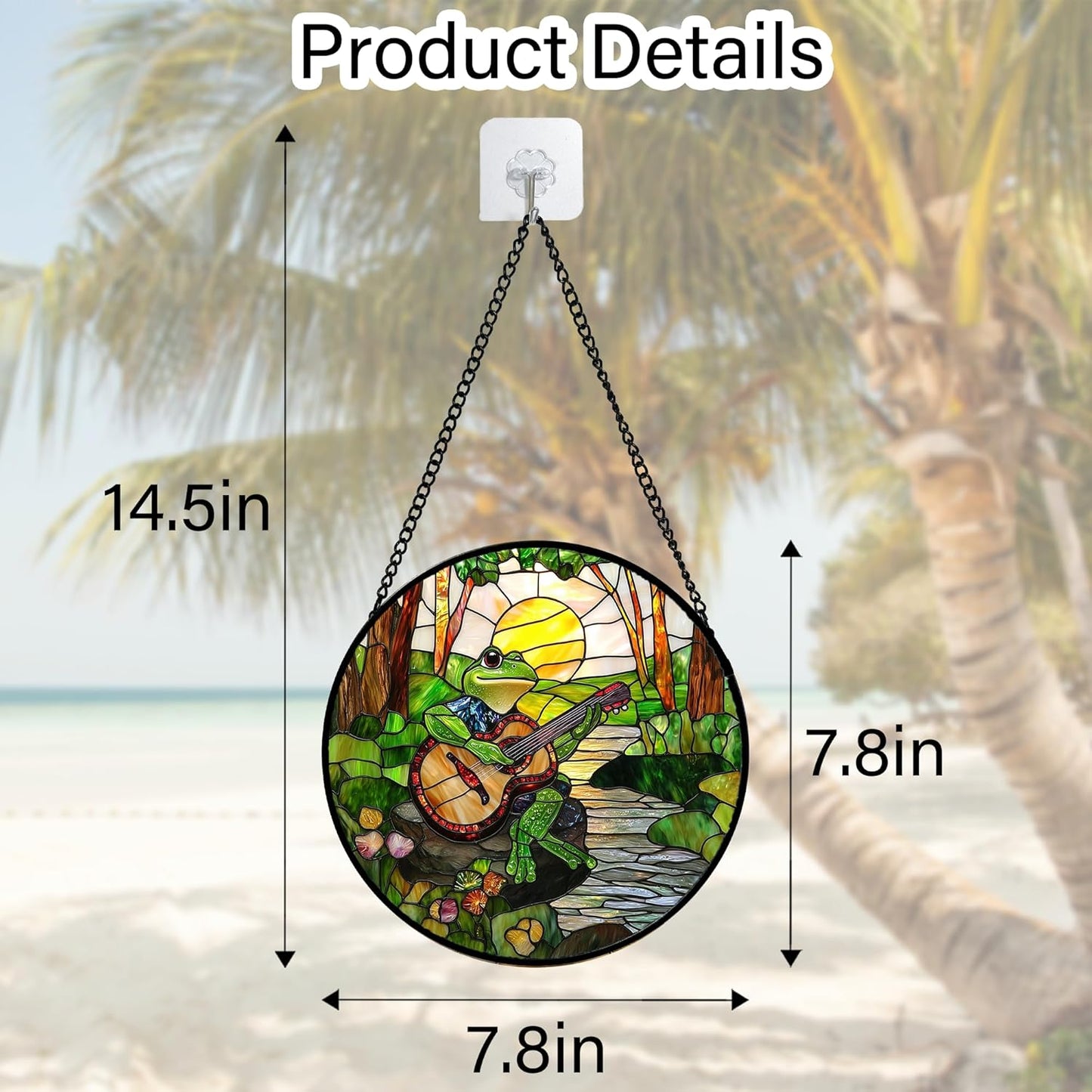 Stained Glass Window Hanging, Frog Playing Guitar Suncatcher Diamond Glass Panel Funny Sun Catchers Decor for Birthday for Women, Men, Wife, Aunt, and Mom 6.3 in-VerdiqueGarden
