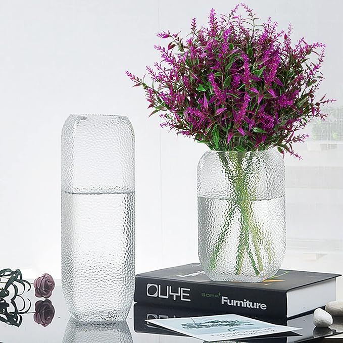 8 Pack Artificial Plants Flowers Grass Shrubs Lavender No Fade Faux Plastic Flowers Outdoor for Farmhouse Garden Porch Patio Indoor Wedding Decoration Greenery Fake Plants uv Resistant-VerdiqueGarden