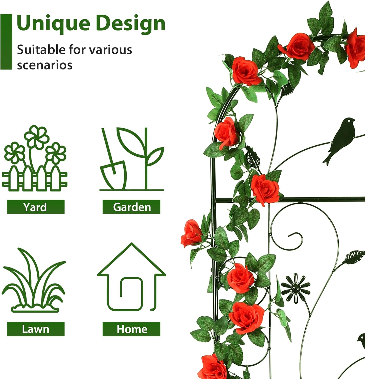 Metal Garden Trellis for Climbing Plants, 2 Pack 86.5" x 19.7" Black Plant Trellis Outdoor, Clematis Rrellis Outdoor, Arched Decoration Suitable for lawns, Gard-VerdiqueGarden