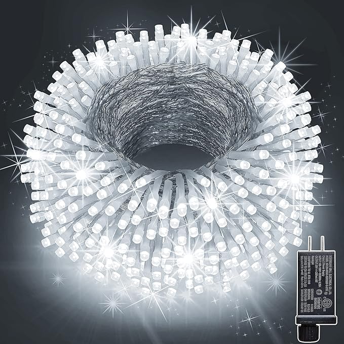 KNONEW 197FT 500 LED Christmas Lights Outdoor String Lights 8 Modes & Memory Fairy Light Plug in Waterproof LED String Lights for Xmas Yard Tree Wedding Party Holiday Decorations (Cool White)-VerdiqueGarden