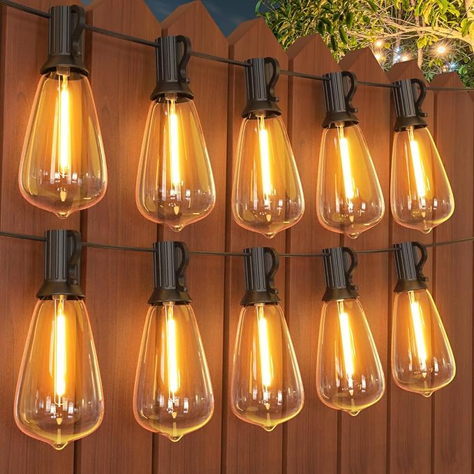 GPATIO 200FT(100FT*2Pack) Outdoor String Lights, Waterproof Patio Lights with 64 Dimmable Hanging Lights Globe ST38 Bulbs, 2700k Shatterproof for Backyard Gazebo Porch Garden Outside Decor-VerdiqueGarden