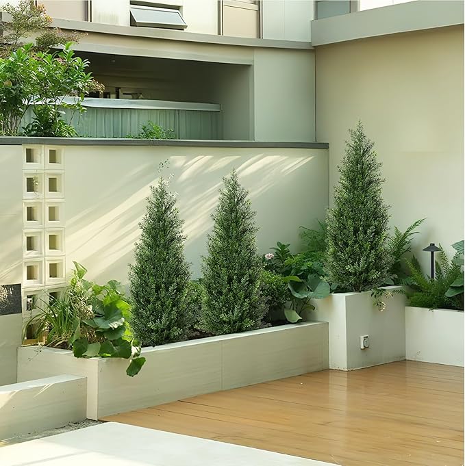 3FT Artificial Cedar Topiary Trees with Ground Spike, Set of 2 UV Resistant Fake Evergreen Bushes Shrubs Trees Artificial Plants Realistic Faux Cypress Plants for Indoor Outdoor Front Porch Garden-VerdiqueGarden