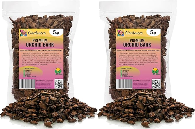 New Zealand Pinus Radiata Bark - 10 Quart - Organic Hand Mixed New Zealand Orchiata Pine Bark for Orchids - Medium Chips 9-12mm - (2 Bags of 5 Quart)-VerdiqueGarden