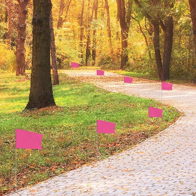 Zozen 50Pack Fluorescent Pink Marking Flags, Writable/15x4x5 Inch, Yard Flags for Lawn & Irrigation & Landscape & Sprinkler & Survey & Dog Training.-VerdiqueGarden