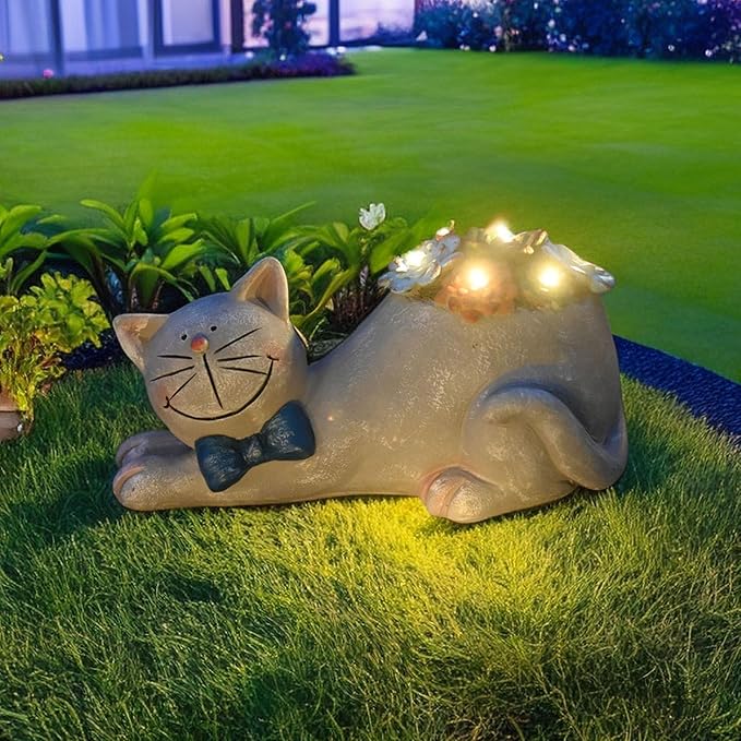 Cat Garden Figurines Outdoor Decor Solar Statue with LED Lights for Patio Lawn Yard Art Decoration Housewarming Garden Gift-VerdiqueGarden