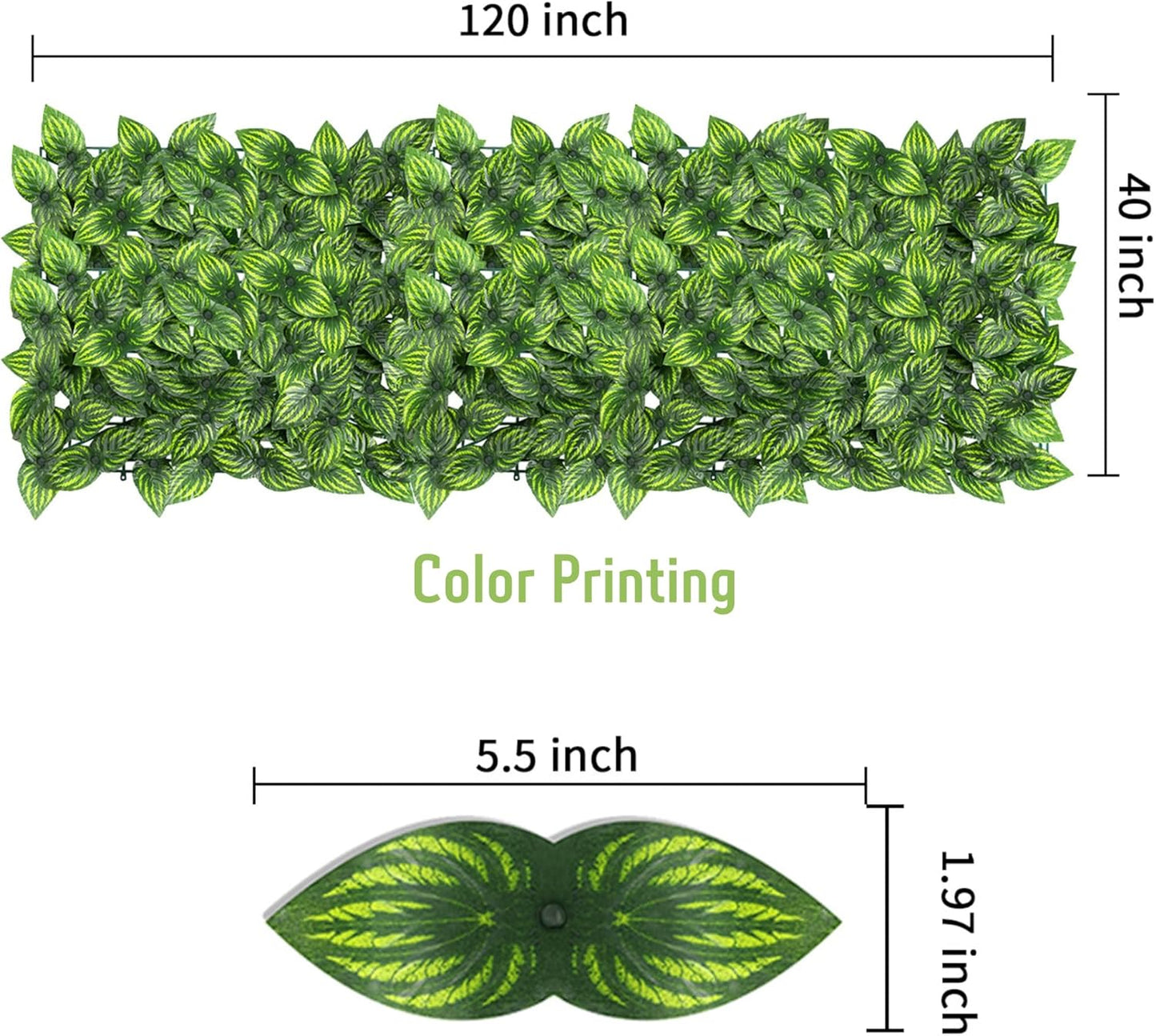 Jinwu Artificial Ivy Privacy Fence Screen, 39.4x118 Inch Artificial Faux Ivy Hedge, Expandable Faux Privacy Fence with 80 pcs Zip Ties Decoration for Outdoor Garden, Color Printing Watermelon Leaves-VerdiqueGarden
