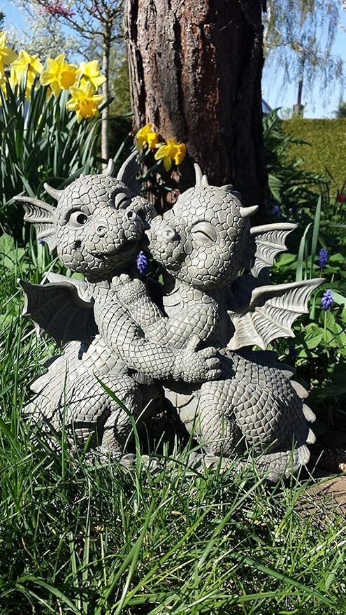 Pacific Giftware Garden Dragon Loving Couple Garden Display Decorative Accent Sculpture Stone Finish 10 Inch Tall-VerdiqueGarden