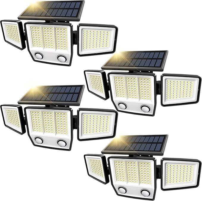 Solar Motion Sensor Outdoor Lights Waterproof - 3000LM 3 Modes Security Lights Outdoor 270° Illumination IP65 LED Solar Flood Wall Light for Garden Yard Patio Pathway (4 Pack)-VerdiqueGarden
