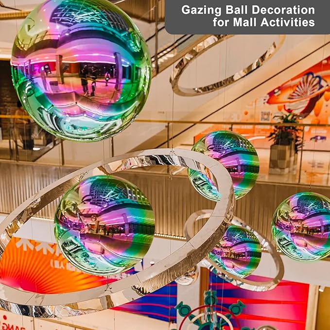 Nerien Gazing Ball, 3.9" Stainless Steel Garden Mirror Globe, Polished Ornament Sphere, Hollow Floating Reflective Hemisphere, Home Outdoor Pond Housewarming Swimming Pool Decoration, Rainbow, 2pcs-VerdiqueGarden