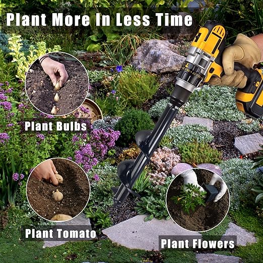 Utoolmart Auger Drill Bit for Planting Set of 3, (1.6x8.7, 1.8x14, 3.1x12) Easy Planter Garden Auger - Bulb & Bedding Plant Augers - Posthole Digger for 3/8” Hex Drive Drill-VerdiqueGarden