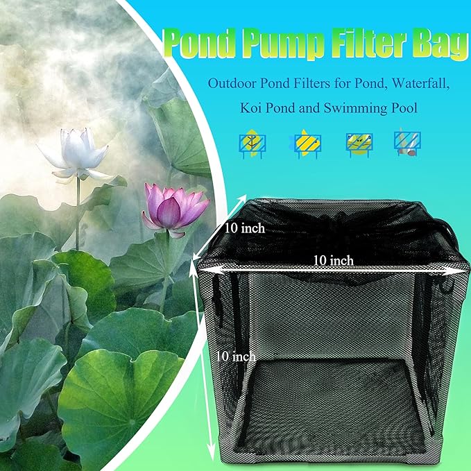 10 inch Large Pond Pump Filter Upgraded 2.0, Extended Anti-Clogging Outdoor Mesh Water Pump Cover Barrier Box, Nylon Mesh Bag+Brackets, Outdoor Pond Filters for Pond, Koi Pond and Pool-VerdiqueGarden