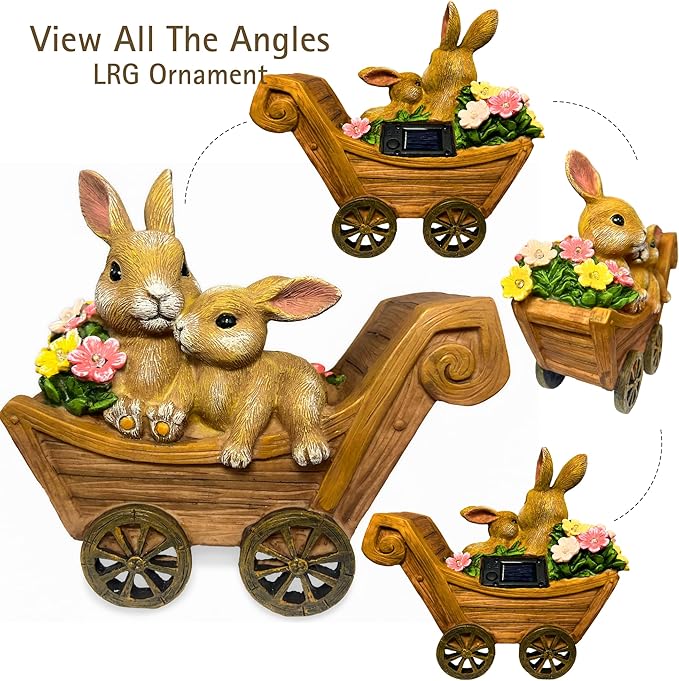Bunny Solar Garden Statues, Rabbit Decor & Yard Ornaments, Cute Garden Decor for Outside, Gifts for Moms, Solar Figurines Outdoor Statue, Gardening Gifts for Women, Bunnies Ornament - Large-VerdiqueGarden