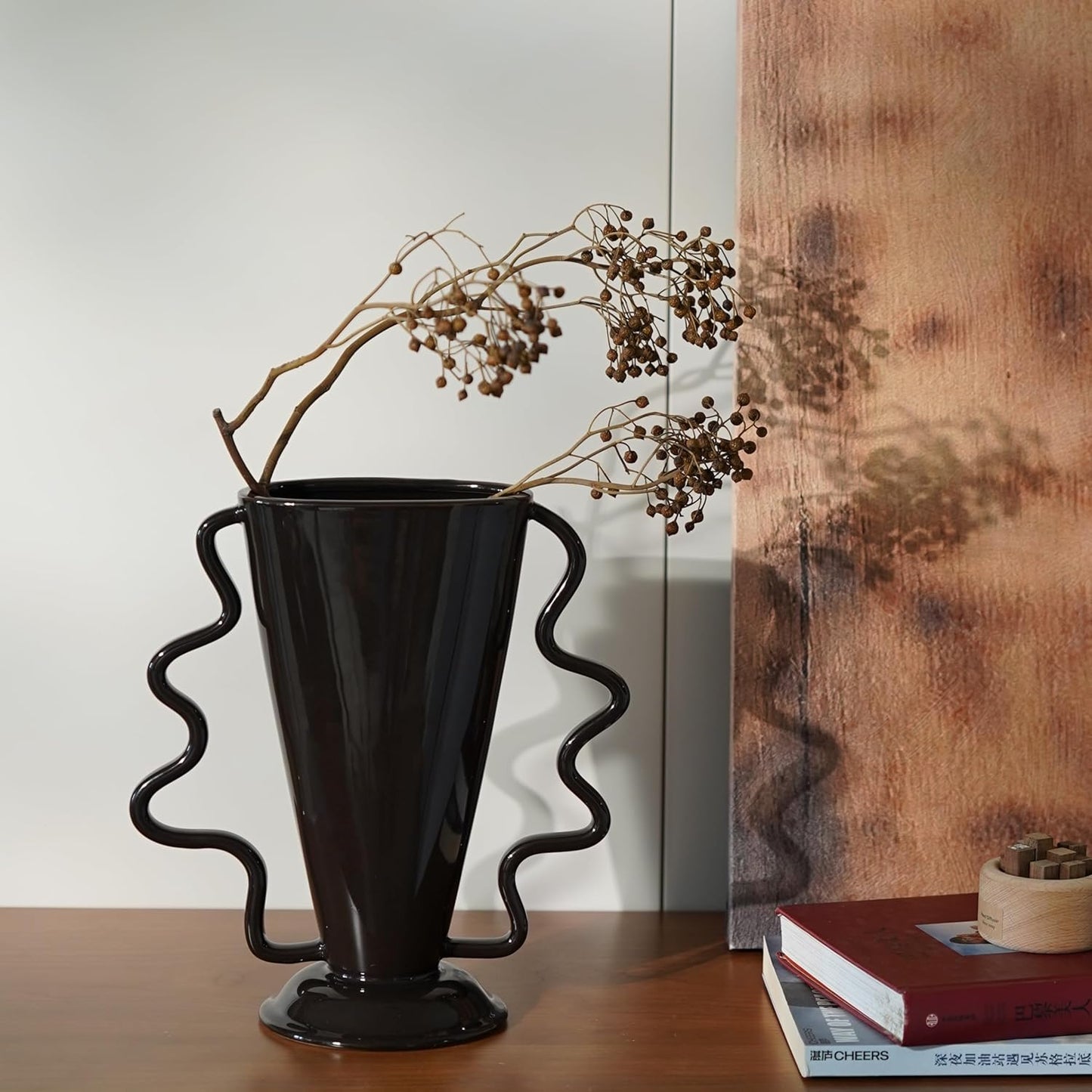 Wild Works Dark Brown Rotary Vase, 9.85” Tall Vintage Decor Vases Medieval Flower Vessel Living Room Entrance Personalized Simple Wabi Sabi Decorative Ornament Ceramic Ornament-VerdiqueGarden