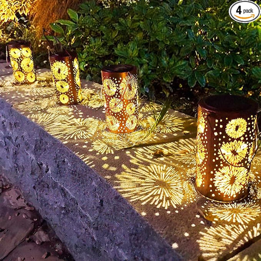 4 Pack Fireworks Solar Gardening Lanterns, Garden Decor for Outside, Pattern Solar Decorative Lights, Waterproof, Outdoor Gifts for Women, Mom, Grandma, Yard Gifts for Patio, Pathway-VerdiqueGarden
