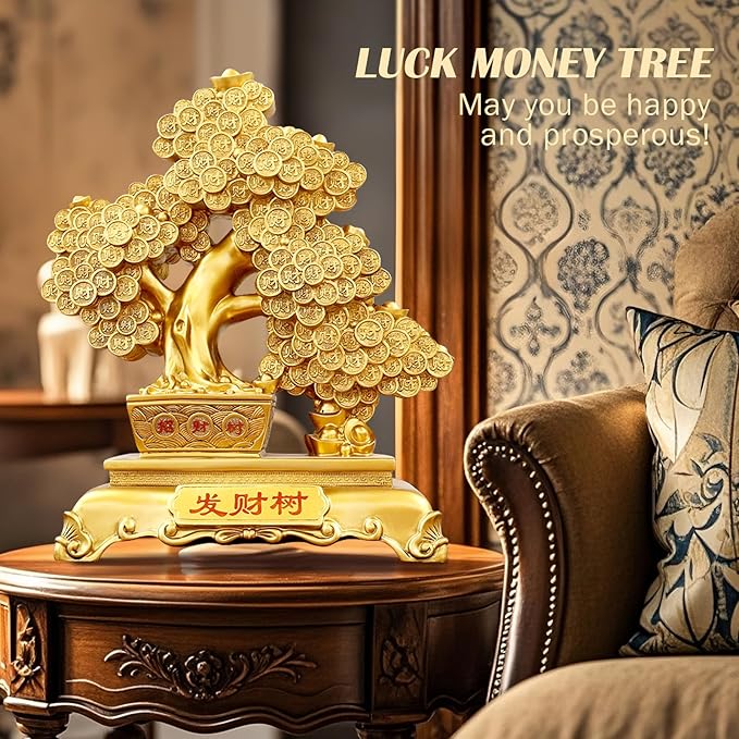 Top Resin Money Tree, Artificial Bonsai Tree - Feng Shui Decor & Gifts for Home, Feng Shui Statue, Chinese New Year Decoration, Chinese Decor & Gifts-VerdiqueGarden