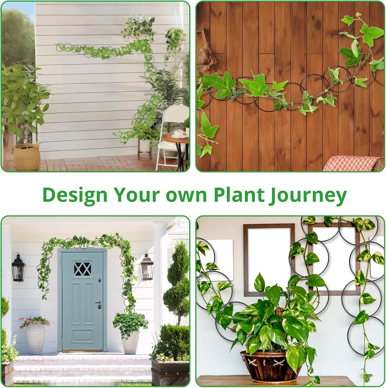 24 Pcs Chain Trellis for Climbing Plants, 120 Inch Long Metal Plant Trellis Indoor Outdoor, Garden Wall Vine Support Trellis, Plant Accessories for Ivy, Peonies, Circle Design Black-VerdiqueGarden