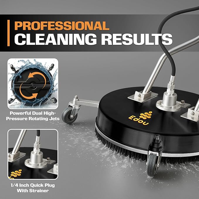 EDOU 20-Inch Dual Handle Pressure Washer Surface Cleaner, Wheels - Heavy Duty Composite Surface Pressure Washer - 4000 PSI Max - Includes 3/8-Inch Quick Connector Kit, Teflon Tape, Adapter Set-VerdiqueGarden