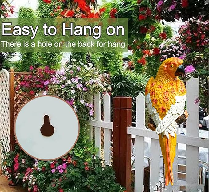 Yellow Bright Resin Parrot Statues and Figurines Home Decorations, Realistic Tropical Parrot Sculpture for Wall Decor, Tree, Patio, Garden, Outdoor Pool Statues DIY Bird Ornament(Yellow)-VerdiqueGarden