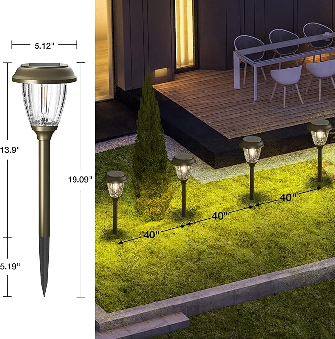 XMCOSY+ Solar Lights Outdoor 10/25 LM LED with 2 Lighting Modes, Solar Garden Lights Glass and Metal, IP65 Waterproof Solar Powered for Yard Pathway Walkway Driveway Patio (6 Pack, Warm White)-VerdiqueGarden