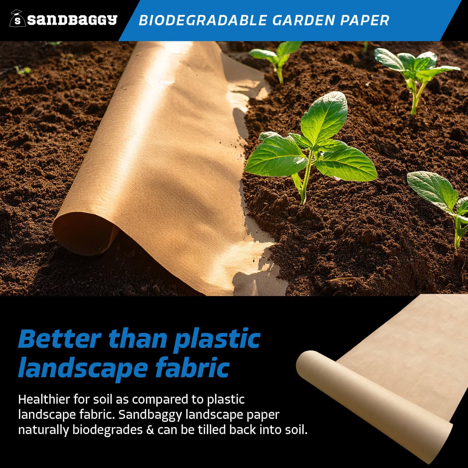 Sandbaggy Biodegradable Landscape Fabric - Garden Paper for Weeds - Paper Mulch Rolls - Made in America (3 ft x 475 ft, 10)-VerdiqueGarden