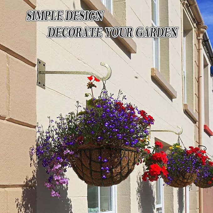 10 inch Heavy Duty Hanging Plant Bracket Decorative Wall Hook 2 Pack (Gold Hammertone)-VerdiqueGarden