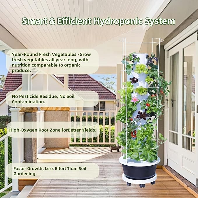 Hydroponic System Kit, Hydroponic Vertical Garden, Lettuce & Herb Starter Kit, with 36 Plant Holes, 9-Tier Indoor Outdoor Growing Tower with Climbing Trellis and Timer-VerdiqueGarden