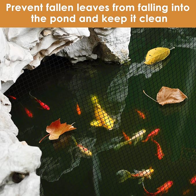 PACETAP Pond Netting Kit 7 x 10 Ft for Leaves, Heavy Duty Koi Pond Cover, Pool Protective Cover Netting with Stakes Protecting Koi Fish from Birds, Cats, Predators-VerdiqueGarden