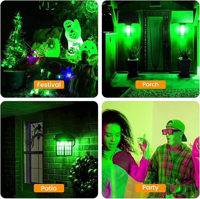 Hompavo 【Upgraded LED Flame Light Bulbs, 3 Modes Flickering Light Bulbs, E12 Chandelier Base Candle Fire Light Bulb for Halloween Christmas Party Porch Indoor & Outdoor Home Decoration, Green 6 Pack-VerdiqueGarden