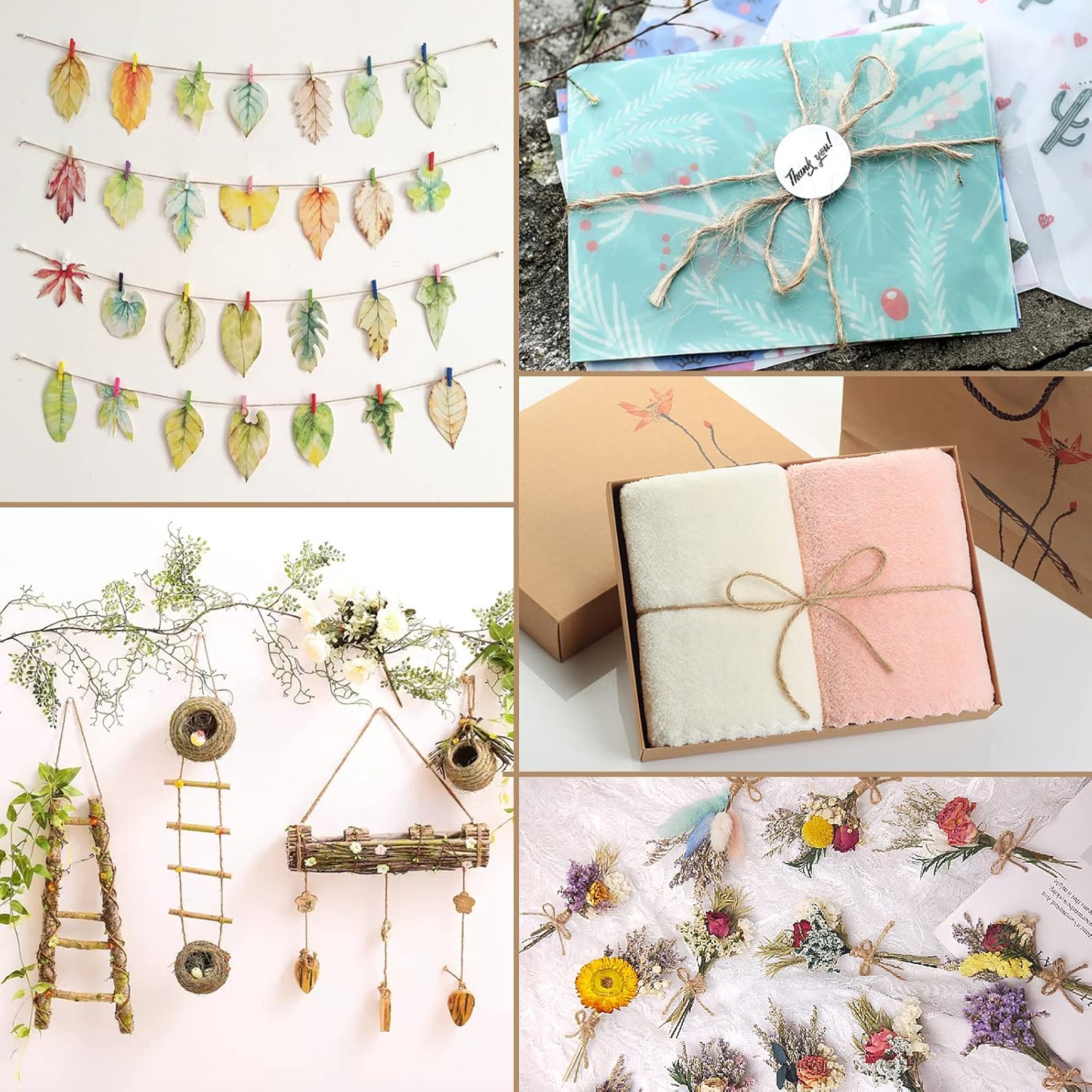 Anvin 984 Feet Cotton Twine Natural Jute Twine Packing Twines Bakers Twine Kraft Twine Wrapping Butchers Baking Arts and Crafts Gardening(Pack of 3, 10 Ply 2mm Thick)-VerdiqueGarden