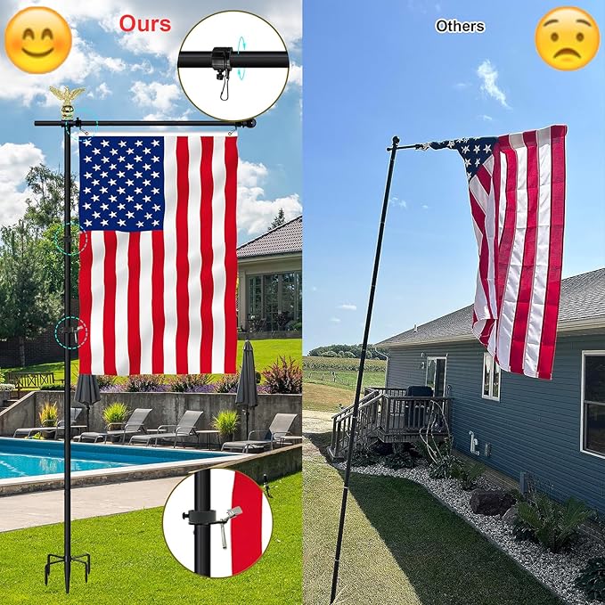 10FT Garden Flag Pole Stand for 3x5 Feet & 28x40 Inch Flags – Heavy Duty Freestanding Flagpole with 5-Prong Base – Adjustable, Lightweight Aluminum Flag Holder for Yard, Outdoor, Lawn – Black-VerdiqueGarden
