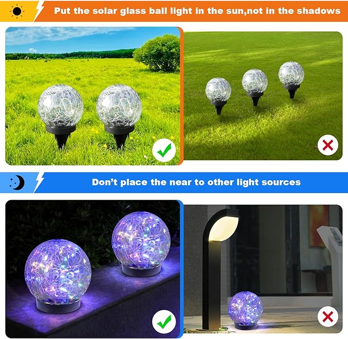 Solar Globe Lights Outdoor Waterproof-Solar Balls-Solar Garden Lights-Solar Orbs for Outside 2 Pack Cracked Glass Ball for Lawn Patio Yard Backyard Decorations, DS-XBQ-1-1-1-VerdiqueGarden