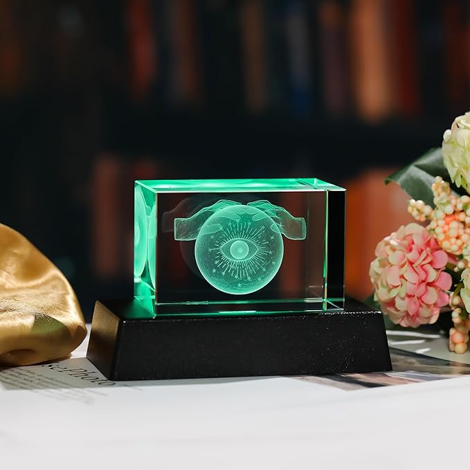 Qianwei 3D Crystal Evil Eye Decor - Evil Eye Light Halloween Witch Figurines Occult Medieval Goth Satanic Home Desk Decor Witchy Gifts Horror Lilith Statue-VerdiqueGarden