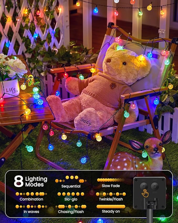 Brightown Solar String Lights Outdoor 60 Led 35.6 Feet Crystal Globe Lights with 8 Lighting Modes, Waterproof Solar Powered Patio Lights for Garden Yard Porch Wedding Party Decor (Multicolor)-VerdiqueGarden