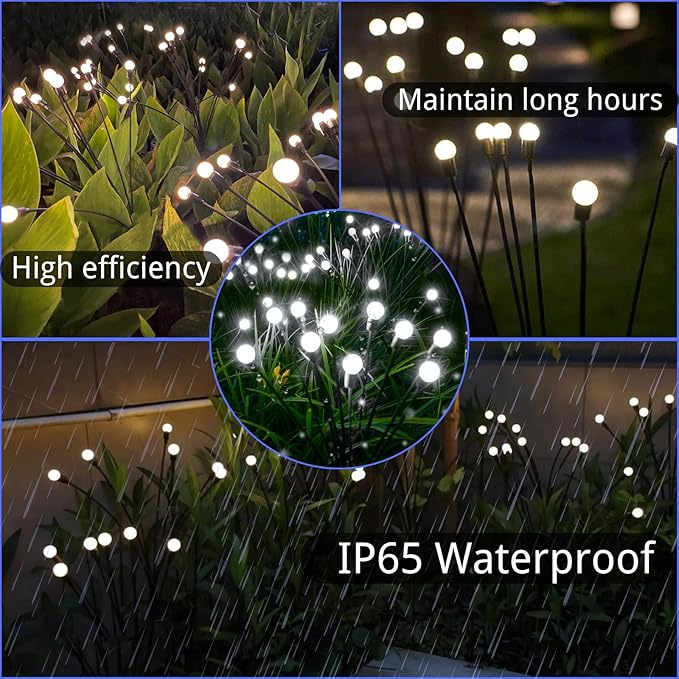 OZS Upgraded 2Pack Total 16LED Solar Christmas Lights - Solar Garden Lights Outdoor, Solar Firefly Lights, Sway by Wind, Solar Lights Outdoor Waterproof for Pathway Christmas Decoration(Cool White)-VerdiqueGarden