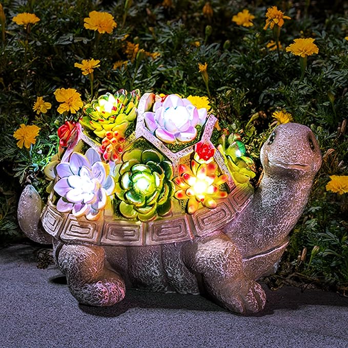 GIGALUMI 11.5 Inch Solar Garden Statues Turtle Figurine Lights for Outside Garden Decor, Yard Decorations Outdoor Housewarming Gifts for Mom, Women for Mothers Day-VerdiqueGarden