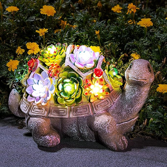 GIGALUMI 11.5 Inch Solar Garden Statues Turtle Figurine Lights for Outside Garden Decor, Yard Decorations Outdoor Housewarming Gifts for Mom, Women for Mothers Day-VerdiqueGarden