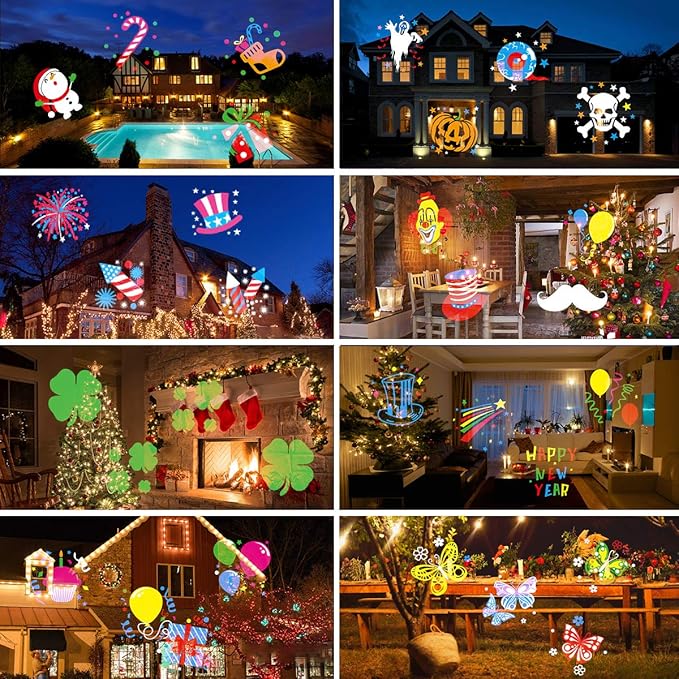 Holiday Projector Light, Syslux Halloween Christmas Projector Lights 16 HD Slides LED Waterproof Light Outdoor Indoor Light with Remote Control for Party Garden Halloween Xmas Holiday Landscape Decor-VerdiqueGarden