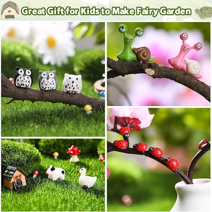 172Pcs Miniature Fairy Garden Accessories Including 100Pcs Fixed Pins, modacraft Fairy Garden Kit Fairy House Animal Figurines Mini Landscape for Garden Dollhouse Potted Plant Bonsai Terrarium Décor-VerdiqueGarden