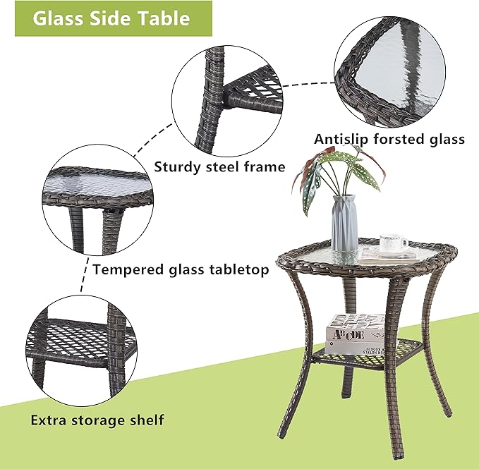 Outdoor Wicker Patio Furniture Set - 6 Piece Rattan Patio Conversation Set with 2 Rocking Swivel Chairs,2 Ottomans,1 Loveseat and 1 Side Table for Porch Deck Backyard Garden(Mixed Grey/Blue)-VerdiqueGarden