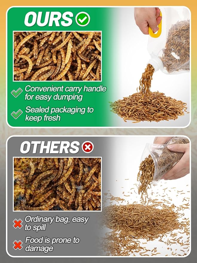 Mealworms Chicken Treats 2 Lbs with Handle Packing, High-Protein Promote Egg Production, Natural Chicken Feed for Laying Hens Wild Birds Ducks-VerdiqueGarden