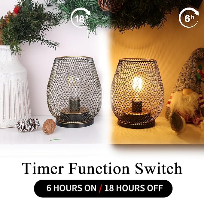 DECORKEY Set of 6 Battery Operated Lamp LED Table Lantern, Golden Metal Cage Cordless Lamps with LED Bulb, Vintage Decorative Outdoor Lantern for Weddings, Party, Patio, Events for Indoors Shelf Decor-VerdiqueGarden